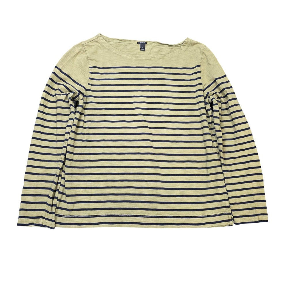 J.Crew Striped Slub Boat Neck Tee Women's Size M‎ Olive Navy Long Sleeve